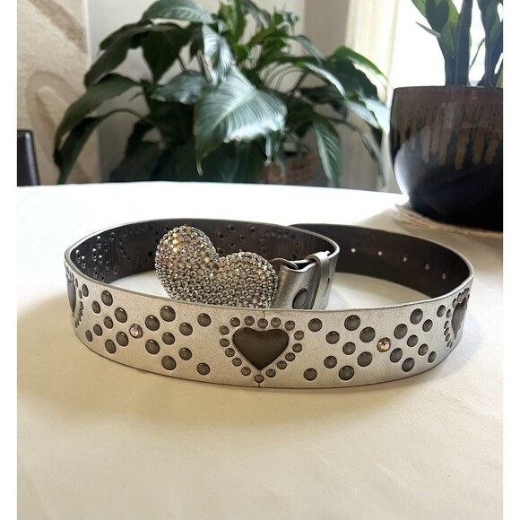 VTG Bridget Shuster Leather Belt 34 Studded Rhinestone Heart Western Y2K Glam ✨✨ main image 5